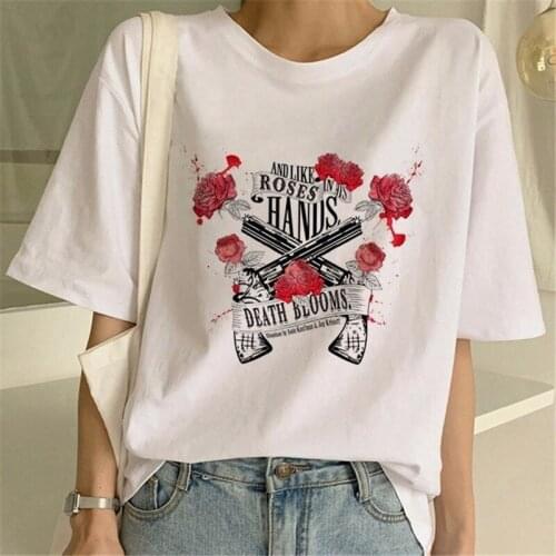 Moda punk t shirt guns n roses camiseta mulher branca tshirt rua rock feminino topos pistola n rosas vestido de impressão hip ho