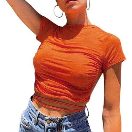 Fashion Women Ladies Solid T shirt Tops Short Sleeve Backless Sexy Slim Tops Clubwear Summer Short Clothes