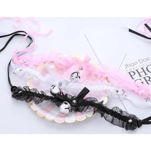Fashion Kawaii Lolita Lace Floral Jingle Bell Choker Accessories Handcrafted Ribbon Bow Bowknot Cute Girl Neckband