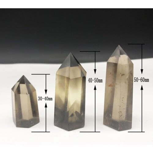 230G 3-5pc Natural Smoke Quartz Crystal Point Hexagonal Column Geomancy Chakra Room Decor Wooden Office Desk Decoration Runes