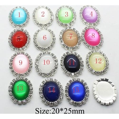 2019 New 10Pcs 15 Colors Jelly resin Rhinestone button 20x25mm Oval-shape Metal Flatback Embellishments DIY Weddings Accessories