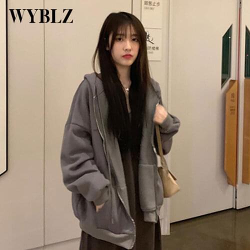 Autumn Loose Korean Style Sweatshirt Women Thin Long Sleeve Zipper Cardigan Hoodies Student Sweet Casual Plus Size Cotton Top