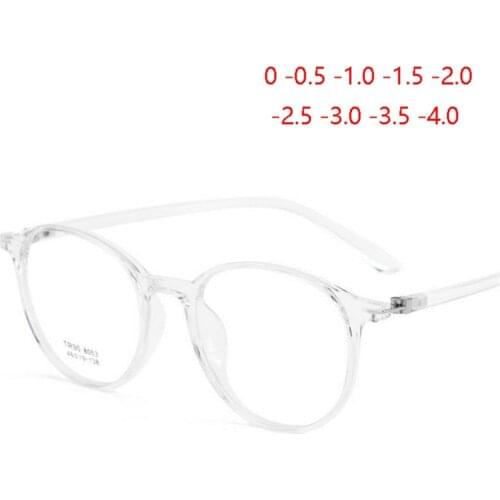 TR90 Transparent Round Nearsighted Glasses Women 1.56 Aspherical Lens Prescription Spectacle Men Diopter 0 -0.5 -1.0 To -4.0
