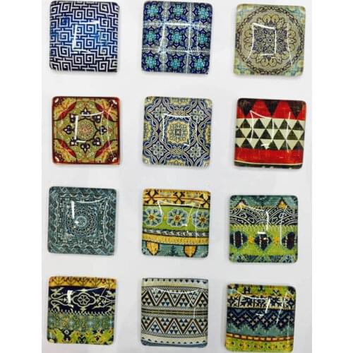 20mm 25mm Random Mixed Retro Flowers Square Glass Cabochon Flatback Photo Base DIY Jewelry Making accessory by pair 10pcs K02949