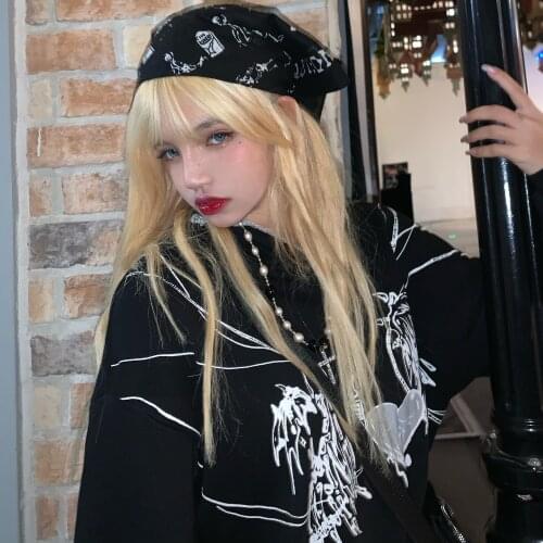 Ruibbit New Arrival Hot Girl Punk Gothic Japanese Harajuku Black Print Scarf Headscarf