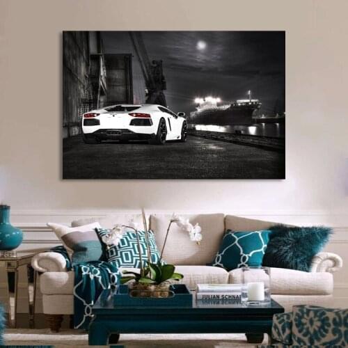 Modern Wall Art Picture Canvas Paintings White Aventador Rear View Sportscar Vehicle Posters and Prints Home Room Decor