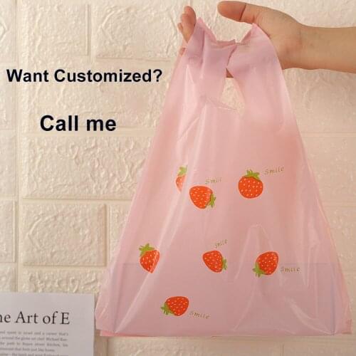 Strawberry Shopping Bag For Restaurant Pizza Packing Bag Cake Gifts Bag Plastic Organizer Shopping Bag Can Be Customized Logo