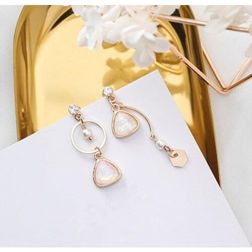 2018 New Geometric Round Circle Triangle Rhinestone Asymmetry Drop Earrings for Women Fashion Female Jewelry Gift Brincos 5B2020