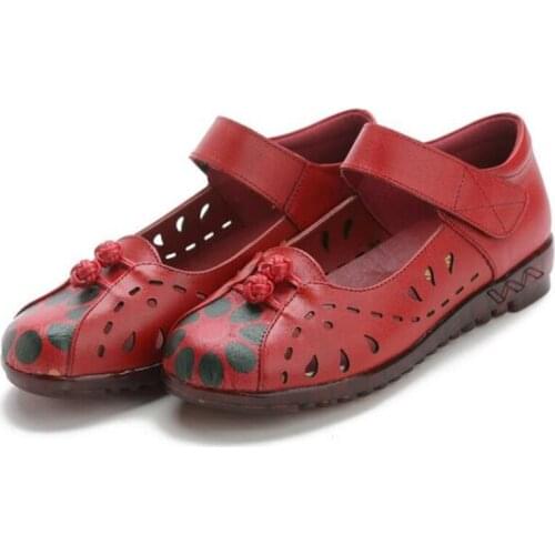 Promotion 2020 New Printing Hollow Genuine Leather Shoes Fashion Sandals Flat Comfort Soft Bottom Summer Sandals Women Sandals