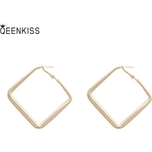 QEENKISS EG769 Fine Jewelry Wholesale Woman Girl Birthday Gift Gold Frosted Geometric 925 Sterling Silver Needle Stud Earrings