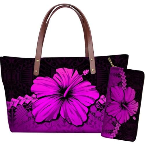 Hawaii Hibiscus Art Printing Women Shoulder Bags 2pcs/set Casual Tote Bags Purse Neoprene Ladies Beach Handbag Crossbody Bolsa