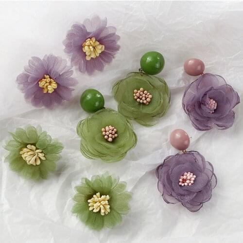 AENSOA Trendy Korean Flower Drop Earrings For Women 2021 Chiffon Fabric Floral Statement Earrings Pendant Party Jewelry Gifts