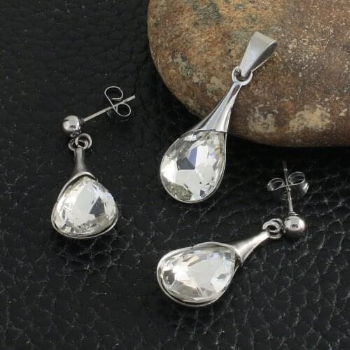 Fashion Stainless Steel Jewelry Sets For Women Silver Color Pendants And Earrings SEUZBGCA