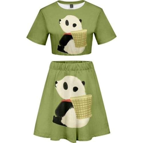 2021 Hot Sale Top and Skirt Set Women Two Piece Set Crop Top+Skirt Fashion Streetwear Print Cute Panda Ladies short sleeve dress