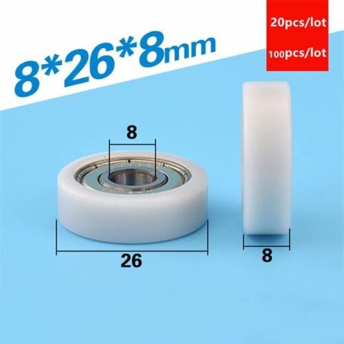 20pcs/100pcs 8*26*8mm 608ZZ 608 bearing POM rubber plastic coated pulley flat rollers guide wheel 8x26x8 mm