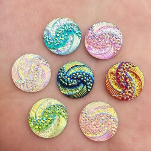 200Pcs AB Resin Glitter Whirlwind 16mm Round Flatback Rhinestone Scrapbook Wedding DIY Applique Ornament Crafts SF819