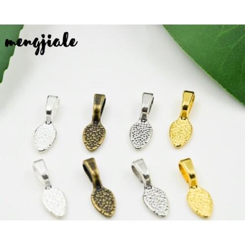 25pcs Spoon DIY Big Oval Leaf Jewelry pendant Glue On Earring Bails pendant For Fitting Glass Cabochon Pendants 21*7mm