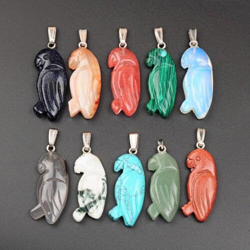 6pcs Animal Pendant Carved Natural Stone Parrot Necklace Pendants Jewelry Healing Meditation Pendulum Free Shipping