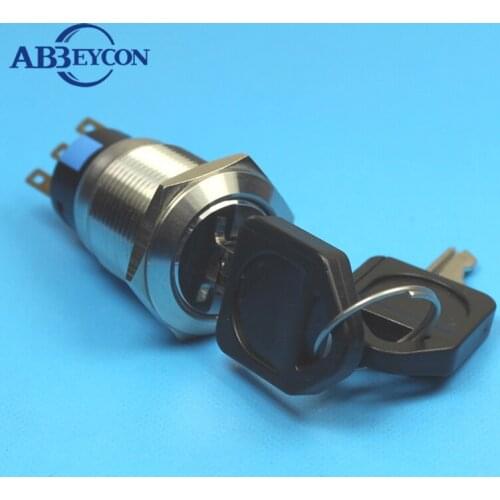 Abbeycon 19mm latching momentary two position push button key lock switch industrial pin terminal brass metal shell