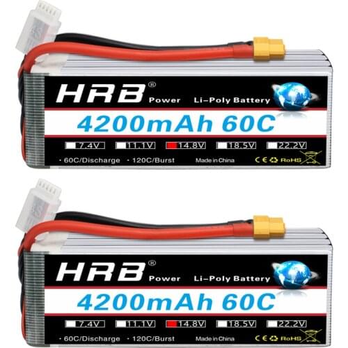 HRB 1/2 Packs Lipo Battery 4S 14.8V 4200mah 60C T/Deans Plug XT60 Connector For Remote Control Drone Quadcopter Airplane Car