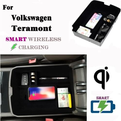 QI Wireless charger For Volkswagen Teramont 2017~2020 Wireless charging Phone Holder Storage Box
