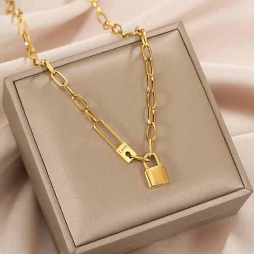XIYANIKE 316L Stainless Steel Gold Color Lock Necklaces Fashion Simple Chain Choker 2021New Female Fashion Party Jewelry Collier