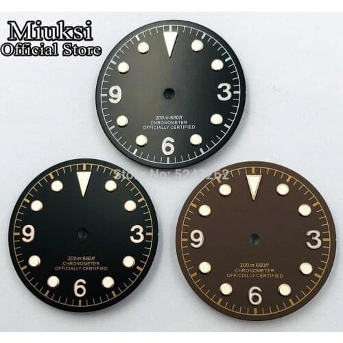 Miuksi 30.5mm black/coffee watch dial luminous dial fit ETA 2836/2824,Mingzhu DG 2813/3804,Miyota 8205/8215/82series movement