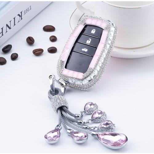 Diamond Crystal Car Key Cover Case Holder For Toyota Chr Land Cruiser 200 Avensis Auris Corolla Smart Keychain Shell Accessories
