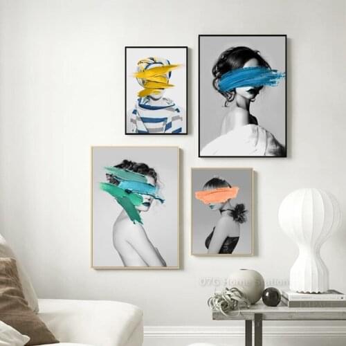 Black And White Nordic Fashion Portrait Photo Creative Acrylic Painting Canvas Pints Poster Wall Picture For Home Decor