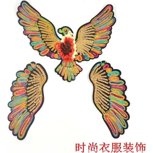 Sequins embroidery patch Applique Handmade bead 3D Eagle and wings patch for DIY Wholesale support 1order=1set