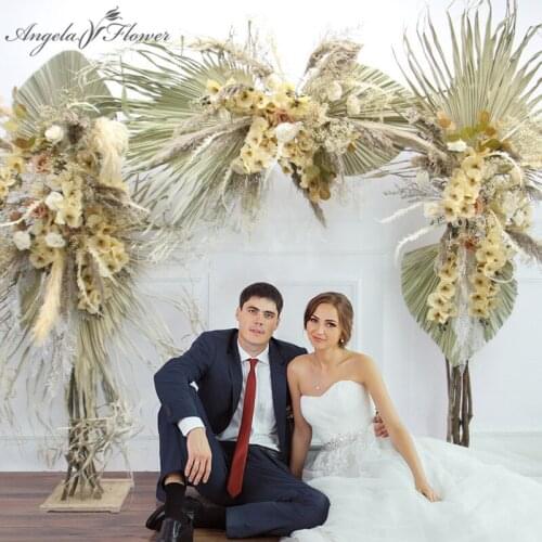 DIY Dried Flower Palm Fan Leaf Orchid Pampas Grass Material Package For Wedding Arch Flower Arrangement Wall Hanging Floral Art