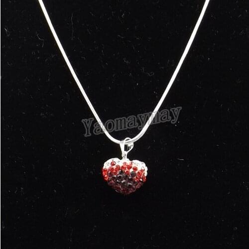 Gradient Red Heart Shape Rhinestone Pendant 18.5" Silver Plated Chokers 5pcs Wholesale Free Shipping