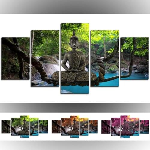 Unframed Seat Buddha Canvas Wall Art Print Modern Abstract Zen Art Painting Home Decoration(Color:Green,Orange,Purple,Size:3)
