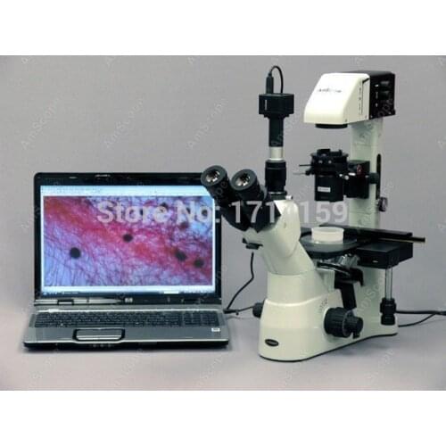 Inverted Microscope-AmScope Supplies40X-1500X Phase Contrast Culture Inverted Microscope with Mech Stage
