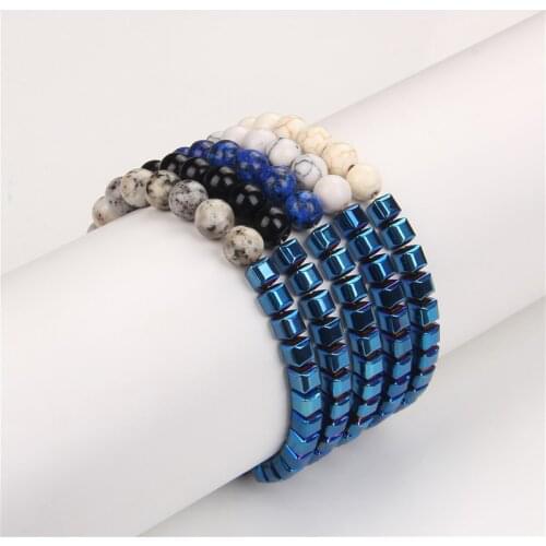 Square Hematite Bracelet Turquoises Granite White Jades Bangles For Women Men Modern Bracelet Technological Sense Cool jewelry