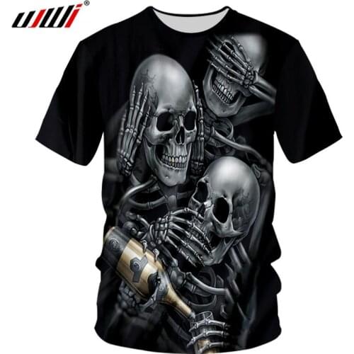 UJWI Summer Tops Men 3d Print Skeleton Skull Champagne T-shirts Homme Hip Hop Streetwear Bodybuilding Fitness Undershirts Unisex