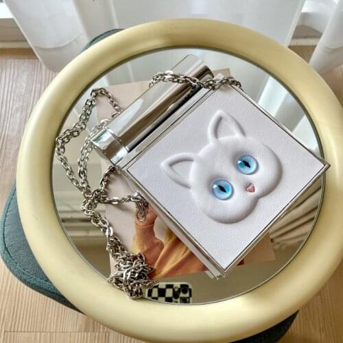 Cute Cat Square Lipstick Box Chain Small Crossbody Bags with Mirror 2021 All-Match Messenger Bag Ladies Vacation Shoulder Bag
