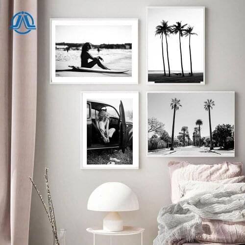 Fashion woman Poster Black And White Canvas Painting Wall Art Print Coconut Tree Palm Picture For Living Room On The Wall Home