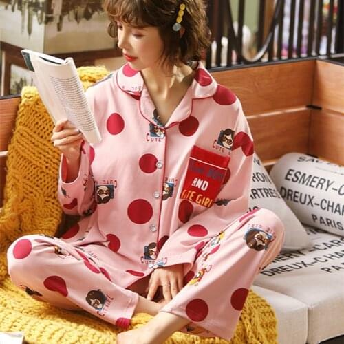 2021Spring and Autumn New Womens Pajamas Cute Cardigan Long Sleeve Pajamas Home Service Sleepwear Pijamas Women Sleep Tops