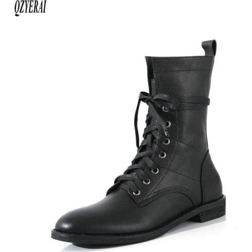 New style black Riding boots Genuine leather Female boots lace-up Womens boots cowhide Womens shoes Size 34-40