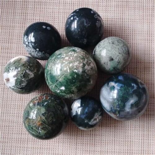 Natural crystal moss agate ball quartz sphere healing stone for home decoration