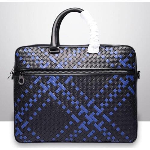 Luxury Genuine Leather Handbag Cowhide Woven Men Business Briefcase High Quality Commercial Computer Messenger Woven Bags