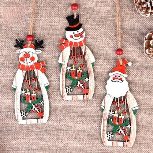 Christmas Decoration Products New Wooden Santa Claus Hollowed-out Candle Hanging Gifts Adornos Para Casa Decoracion Sala