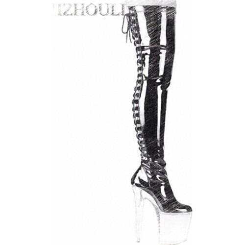 20cm High Heel over knee pole dancing boots black thigh high boots fetish 8 inch platform high heel boots sexy women tall boots
