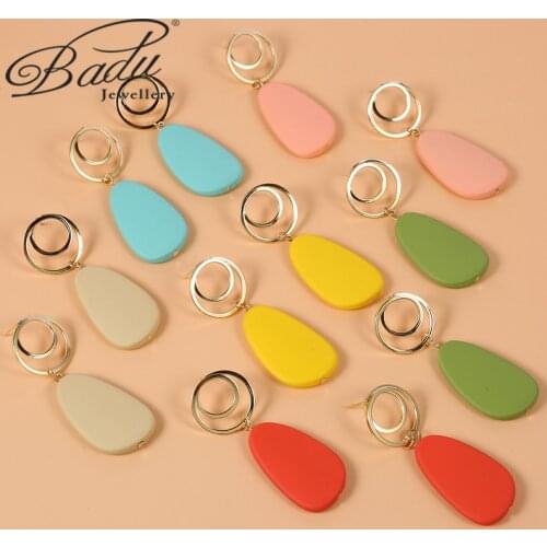 Badu Women Acrylic Pendant Earrings Color Jewelry Double Metal Hoop Earrings Safety Spray Paint Accessories Gifts for Women