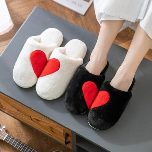 Lovers Winter Warm Slippers Plush Cotton Slippers Men Women Slides Winter Indoor Home Heart-shaped Warm Cotton Shoes Ladys