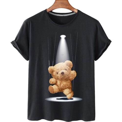 100% Cotton T-shirt Female Spotlight Dancing Bear Loose Short-sleeved Printing Ladies T-shirt Tops Round Neck Oversized Top 3XL