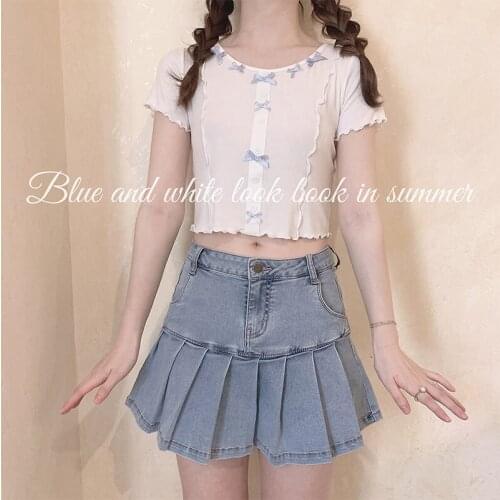 Sweet Y2k Women T-Shirt Kawaii Bow Aesthetic Tees Summer O-Neck Slim Top Cute Short-Sleeve Clothing Japanese Girly 2021 Costume