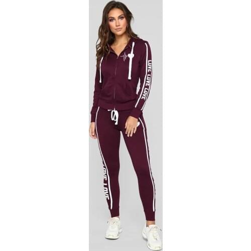 Ladies Autumn and Winter Street Hip-Hop Sexy Casual Street Zipper Sportswear Pullover + Pants Love Letter Jogging Casual Sportsw