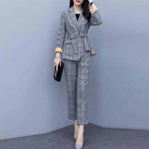 Spring Autumn Women Blazers Plaid Coat Fashion Temperament Casual Suit Jacket Lady Pencil Pant Ladies Blazers Suit 2 Piece Set